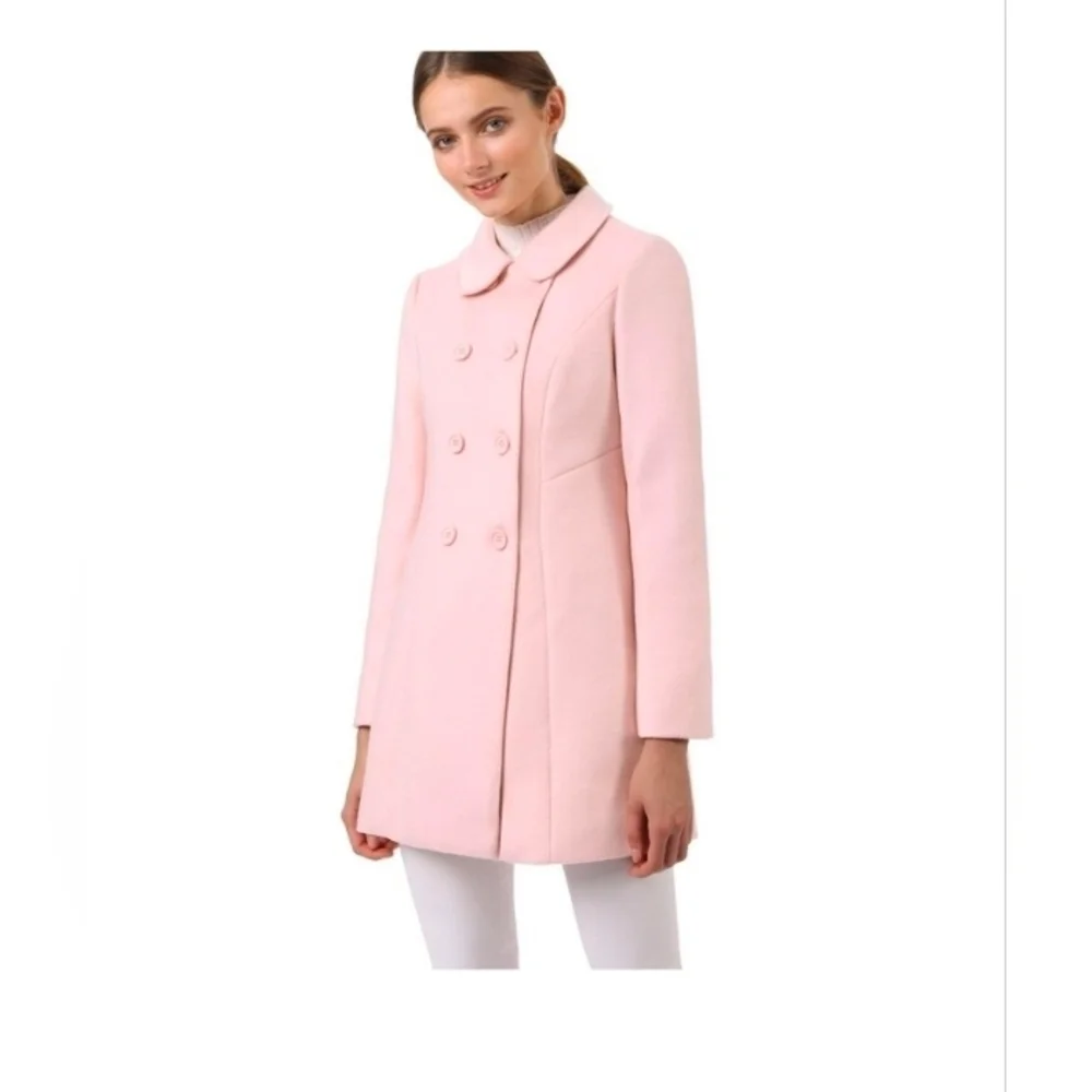 Allegra K Women's Peter Pan Collar Double Breasted Long Sleeve Winter Coat